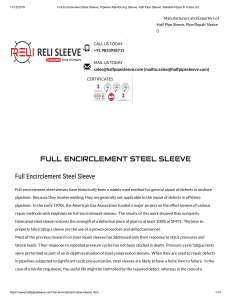 Full Encirclement Steel Sleeve, Pipeline Reinforcing Sleeve, Half Pipe Sleeve, Reliable Pipes & Tubes Ltd 
