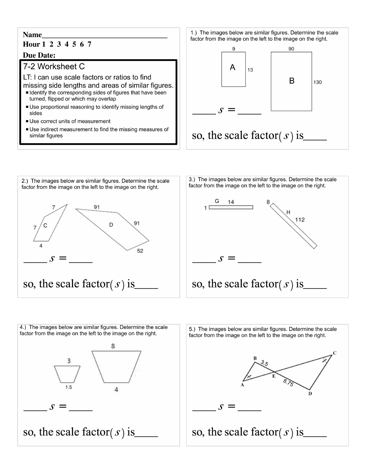 Scale Factors 11th grade math worksheet Throughout Scale Factor Worksheet 7th Grade