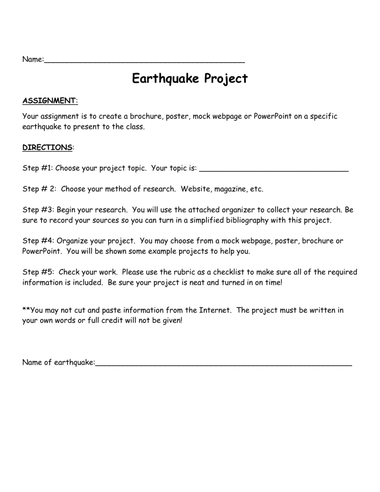 earthquake topic assignment