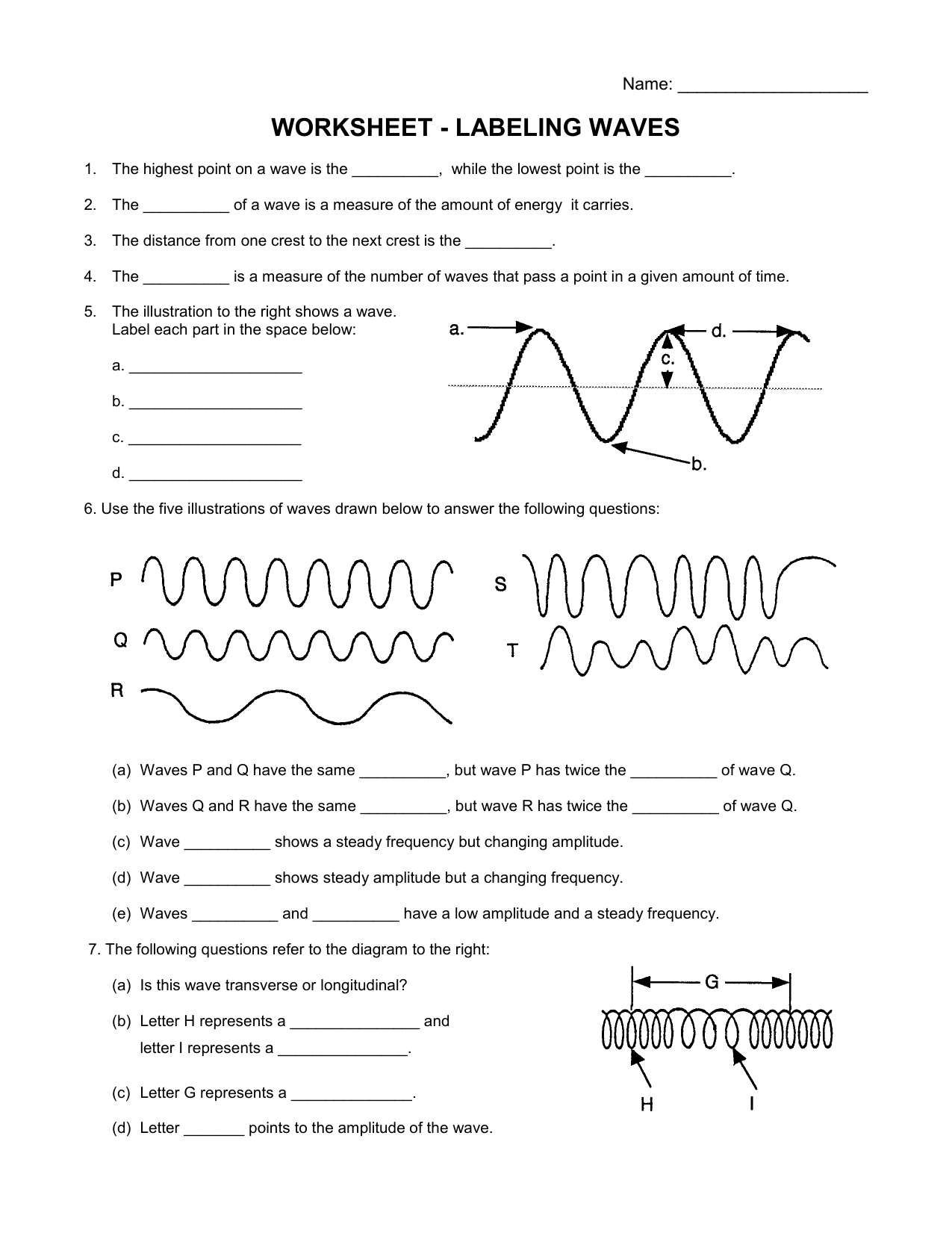 Labeling Waves Worksheet Within Wave Worksheet Answer Key