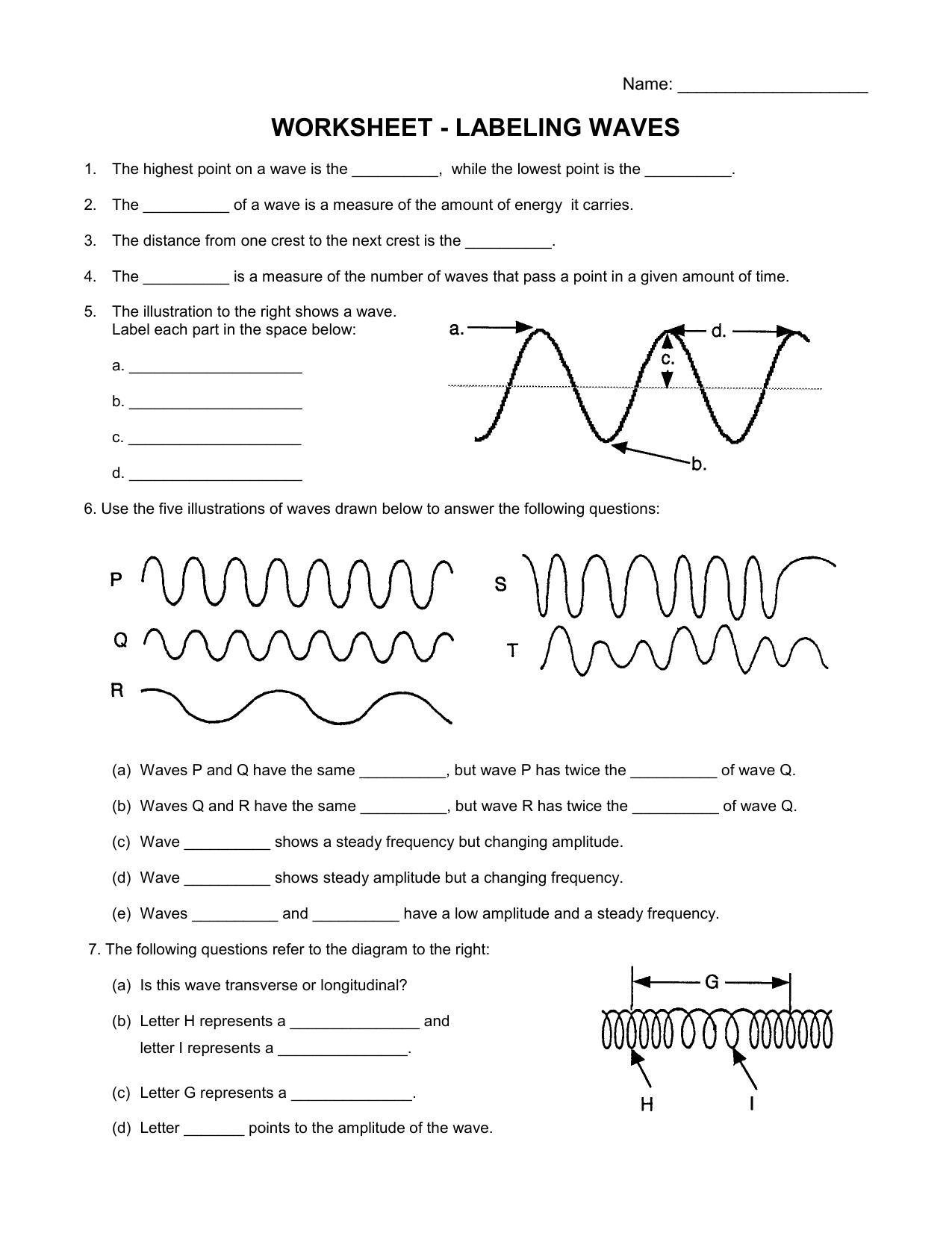 Labeling Waves Worksheet