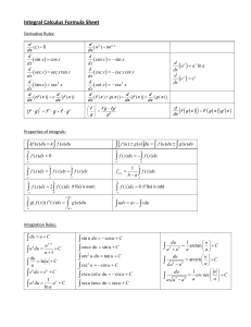 Integral Calculus Formula Sheet 0