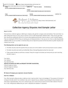 Collection Agency Disputes And Sample Letter - Robert J. Adams & Associates