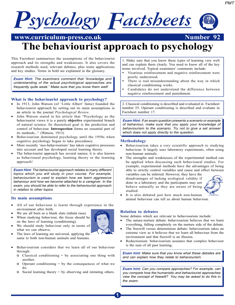 behaviourist approach case study