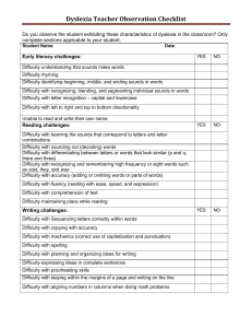 Dyslexia Teacher Observation Checklist - Shelby County