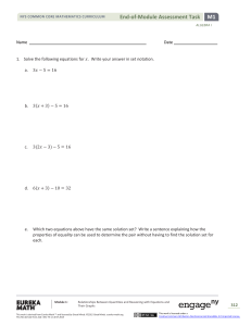 Eureka Math Algebra 1 Common Core End of the year Review