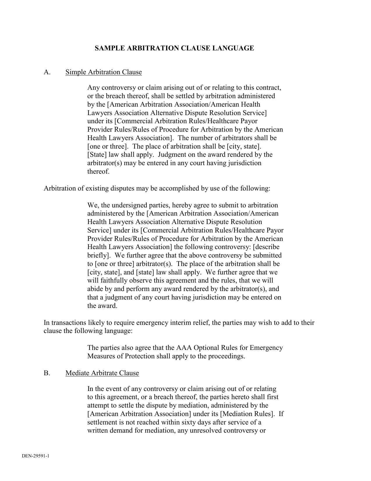 arbitration agreement template