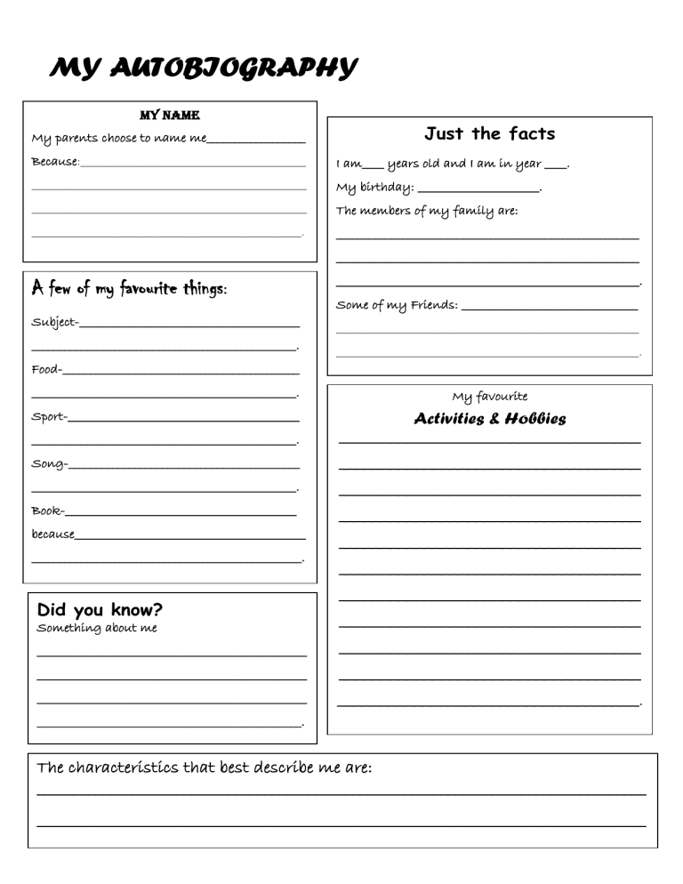 Autobiography template doc