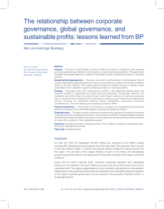 The relationship between corporate governance,global governance, and sustainable profits lesson learned from BP