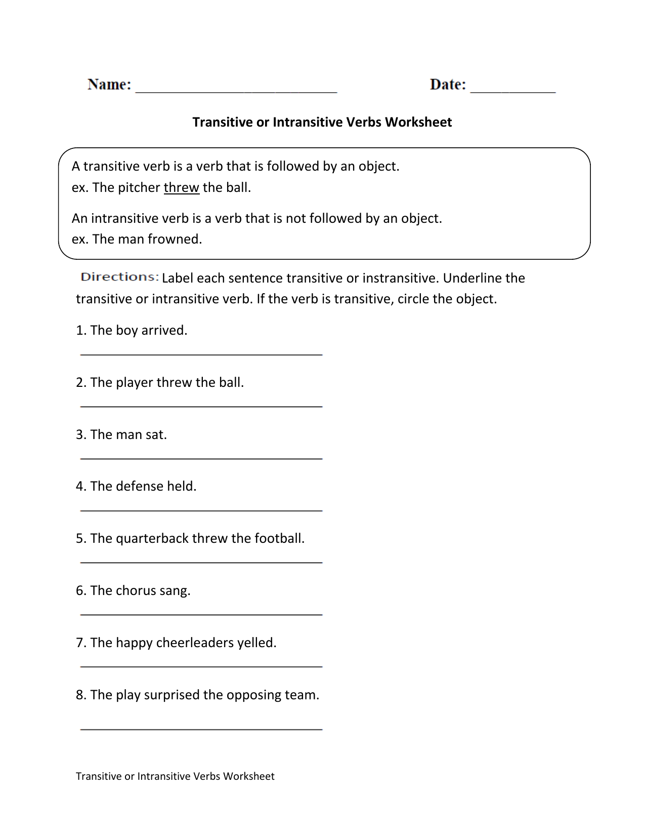 Worksheet Yellow For Transitive And Intransitive Verb Worksheet