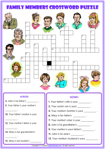 family members vocabulary esl crossword puzzle worksheet for kids