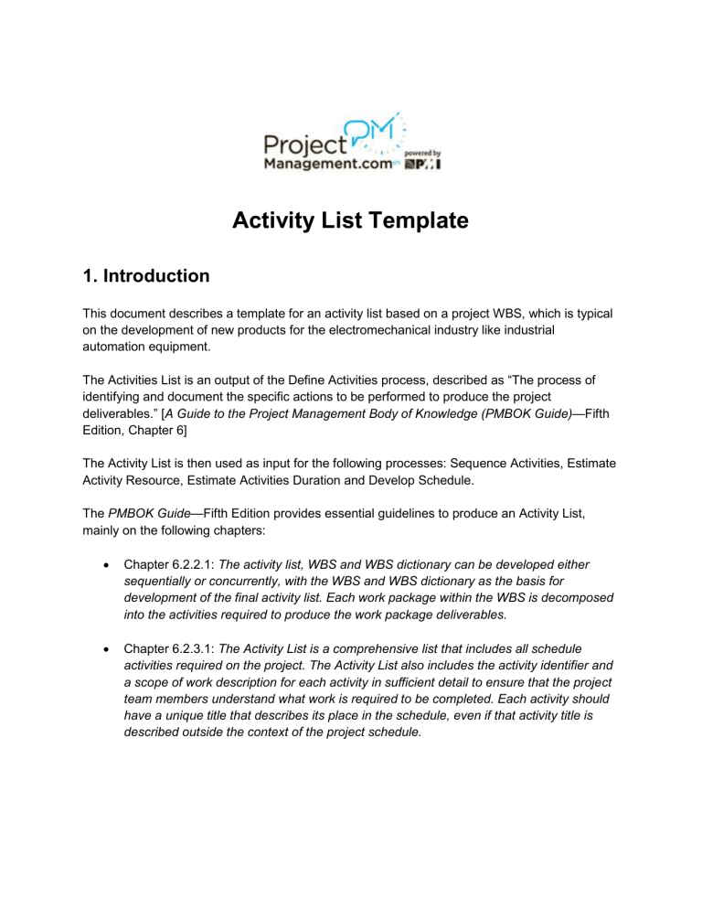 Activity Description Template