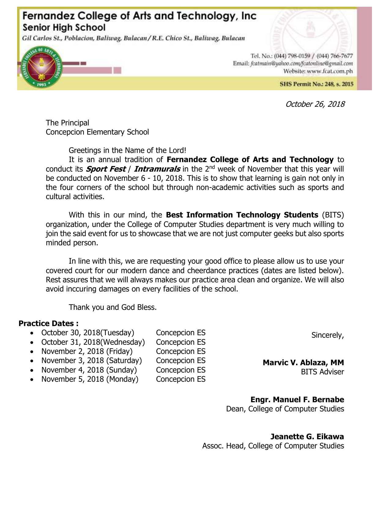 application to principal for requesting