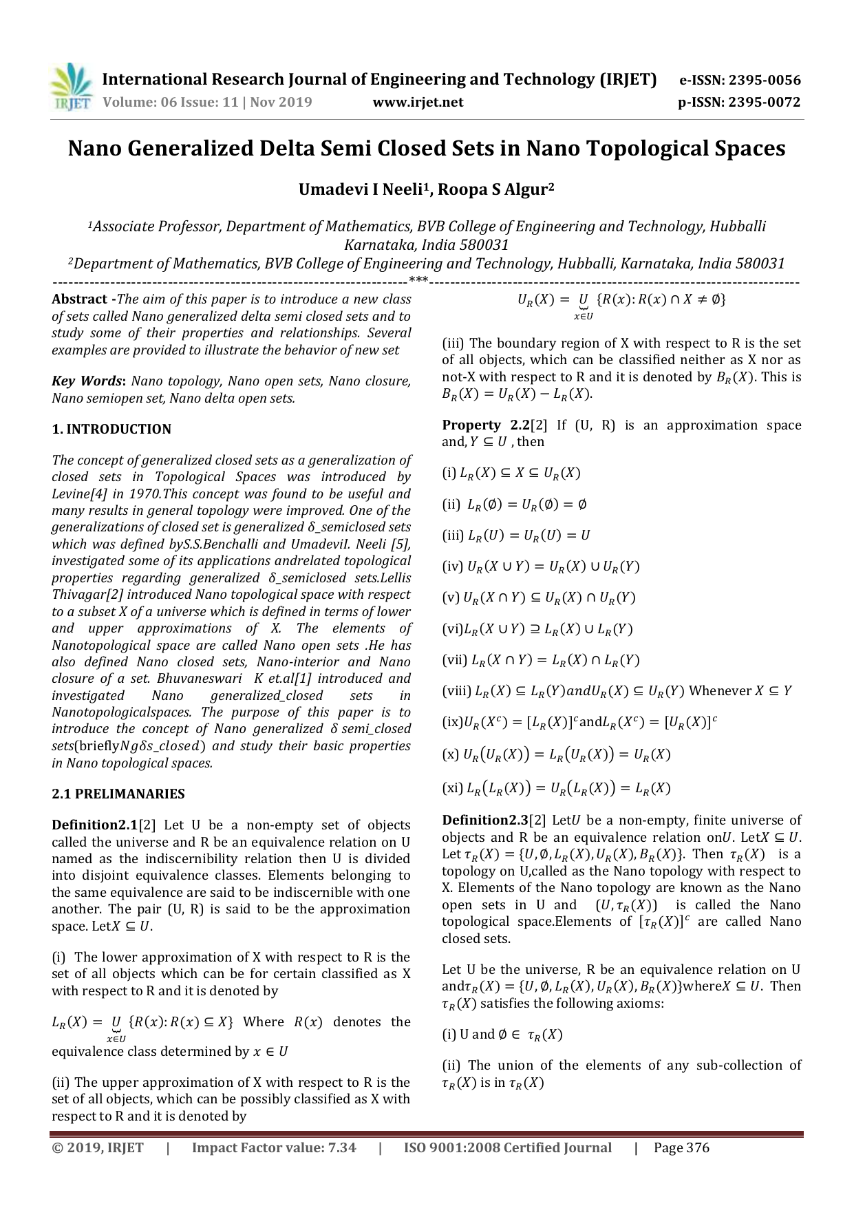 Irjet Nano Generalized Delta Semi Closed Sets In Nano Topological Spaces Irjet Nano Generalized Delta Semi Closed Sets In Nano Topological Spaces