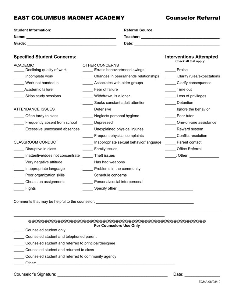 Counselor Referral Form 2929