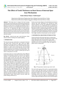 IRJET-    The Effect of Tooth Thickness on Root Stress of Internal Spur Gear Mechanism