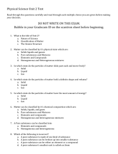 Physical Science Unit 2 Test