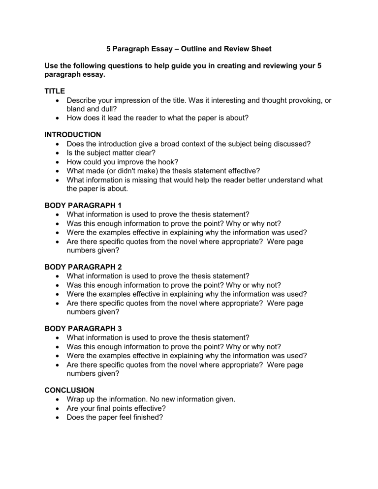 5 Paragraph Essay
