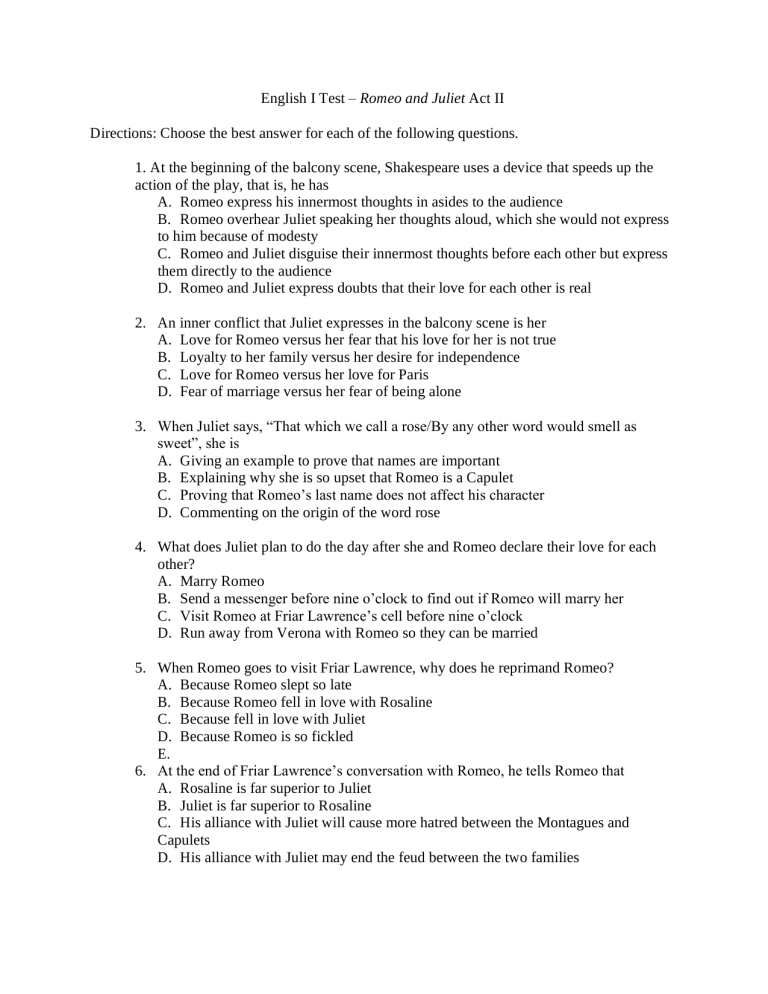 romeo and juliet discussion questions act 2