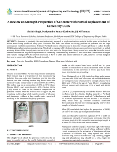 IRJET-    A Review on Strength Properties of Concrete with Partial Replacement of Cement by GGBS