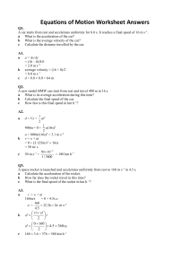 Equations of Motion worksheet with   answers