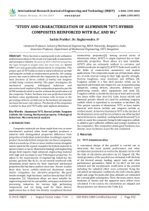 IRJET-    Study and Characterization of Aluminium 7075 Hybrid Composites Reinforced with B4C and WC