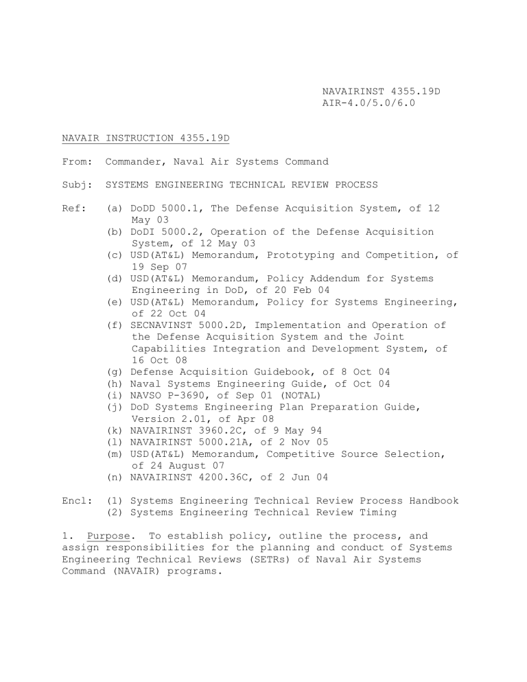 NAVAIR Systems Engineering Technical Review Process