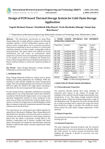 IRJET-Design of PCM based Thermal Storage System for Cold Chain Storage Application