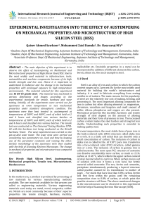 IRJET-Experimental Investigation into the Effect of Austempering on Mechanical Properties and Microstructure of High Silicon Steel (HSS)