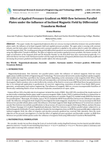 IRJET-Effect of Applied Pressure Gradient on MHD Flow between Parallel Plates under the Influence of Inclined Magnetic Field by Differential Transform Method