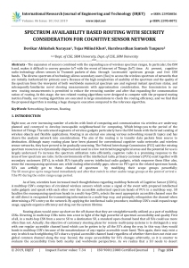 IRJET-    Spectrum Availability based Routing with Security Consideration for Cognitive Sensor Network