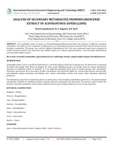 IRJET-    Analysis of Secondary Metabolites Frominfloroscense Extract of Achyranthus Aspera (LINN)