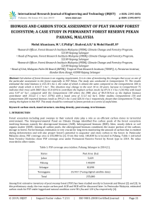 IRJET-Biomass and Carbon Stock Assessment of Peat Swamp Forest Ecosystem; A Case Study in Permanent Forest Reserve Pekan Pahang, Malaysia