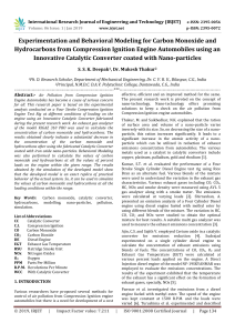 IRJET-Experimentation and Behavioral Modeling for Carbon Monoxide and Hydrocarbons from Compression Ignition Engine Automobiles using an Innovative Catalytic Converter Coated with Nano-Particles