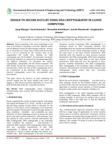 IRJET-    Design to Secure Data by using DNA Cryptography in Cloud Computing