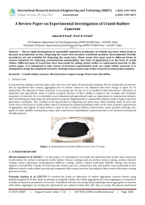 IRJET-A Review Paper on Experimental Investigation of Crumb Rubber Concrete
