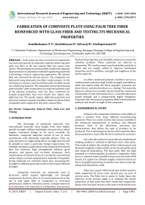 IRJET-Fabrication of Composite Plate using Palm Tree Fiber Reinforced with Glass Fiber and Testing its Mechanical Properties