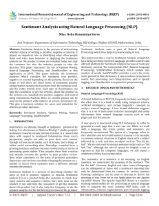 IRJET-Sentiment Analysis using Natural Language Processing (NLP)