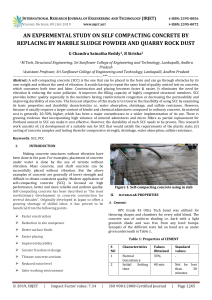 IRJET-An Expermental Study on Self Compacting Concrete by Replacing by Marble Sludge Powder and Quarry Rock Dust