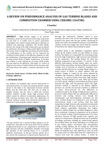 IRJET-A Review on Performance Analysis of Gas Turbine Blades and Combustion Chamber using Ceramic Coating