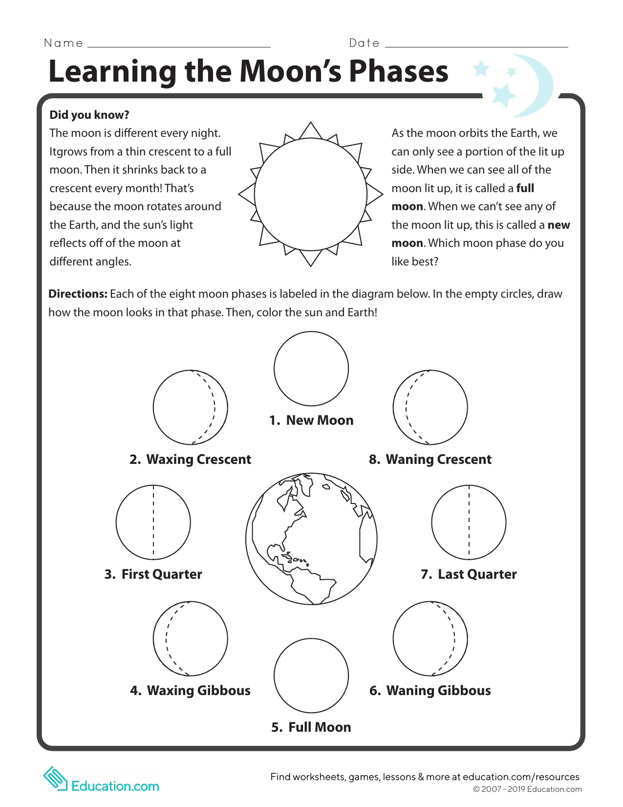learning-moon-phases Intended For Moon Phases Worksheet Answers