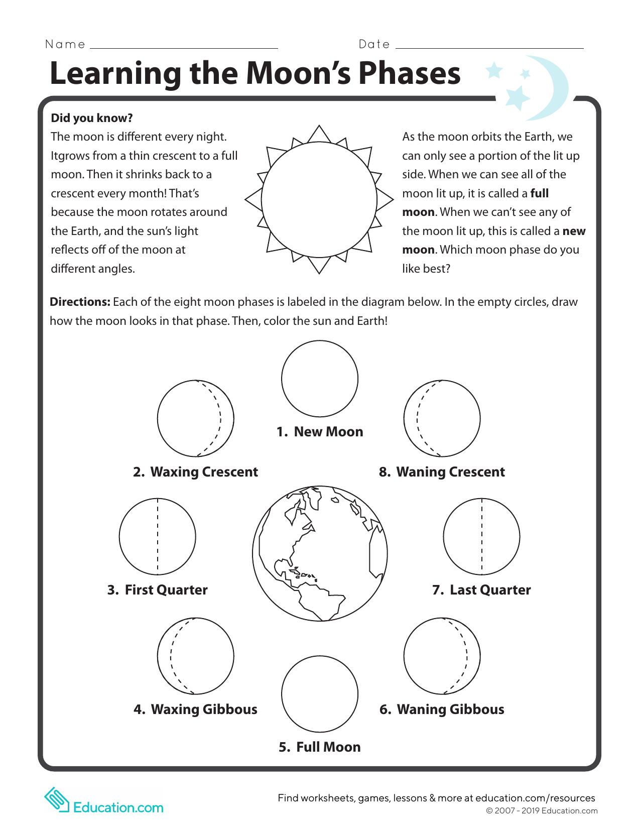 Moon Phases Worksheet Pdf