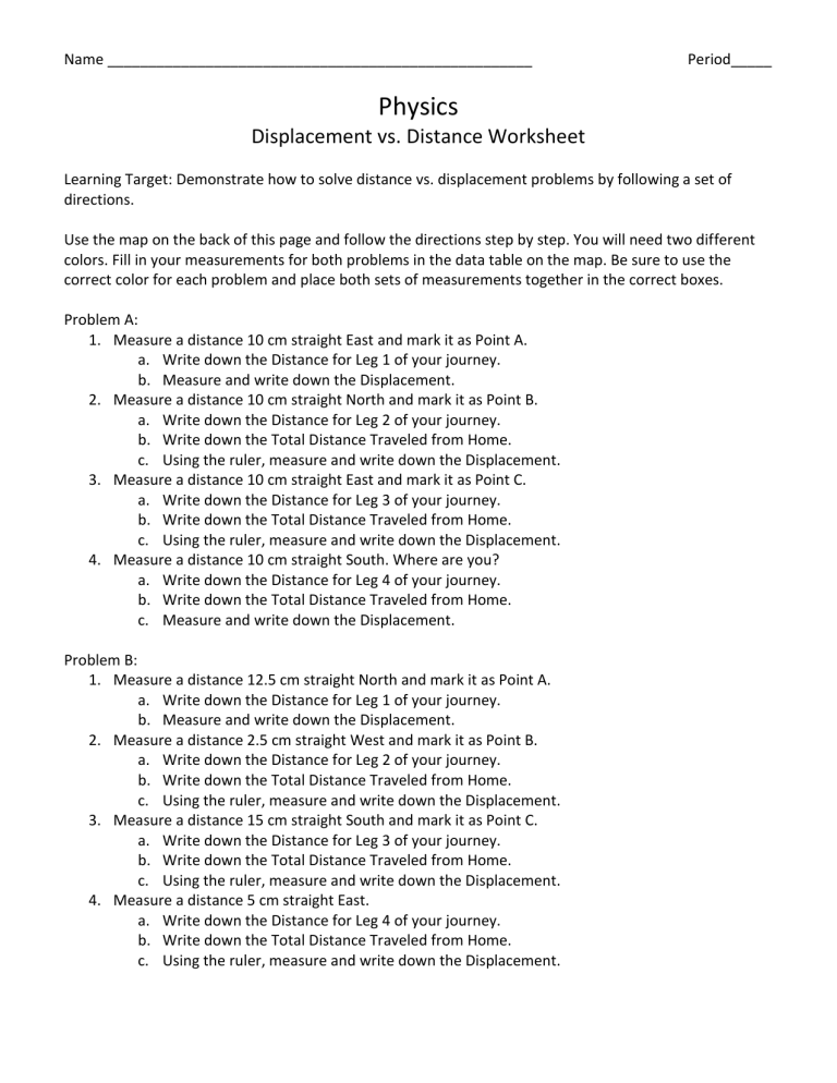 Displacement Vs Distance Worksheet Answer Key