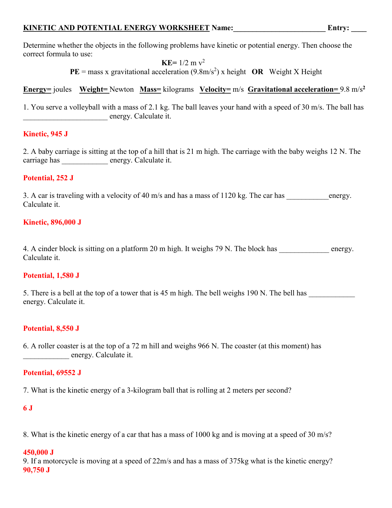 Pe And Ke Practice Key 1