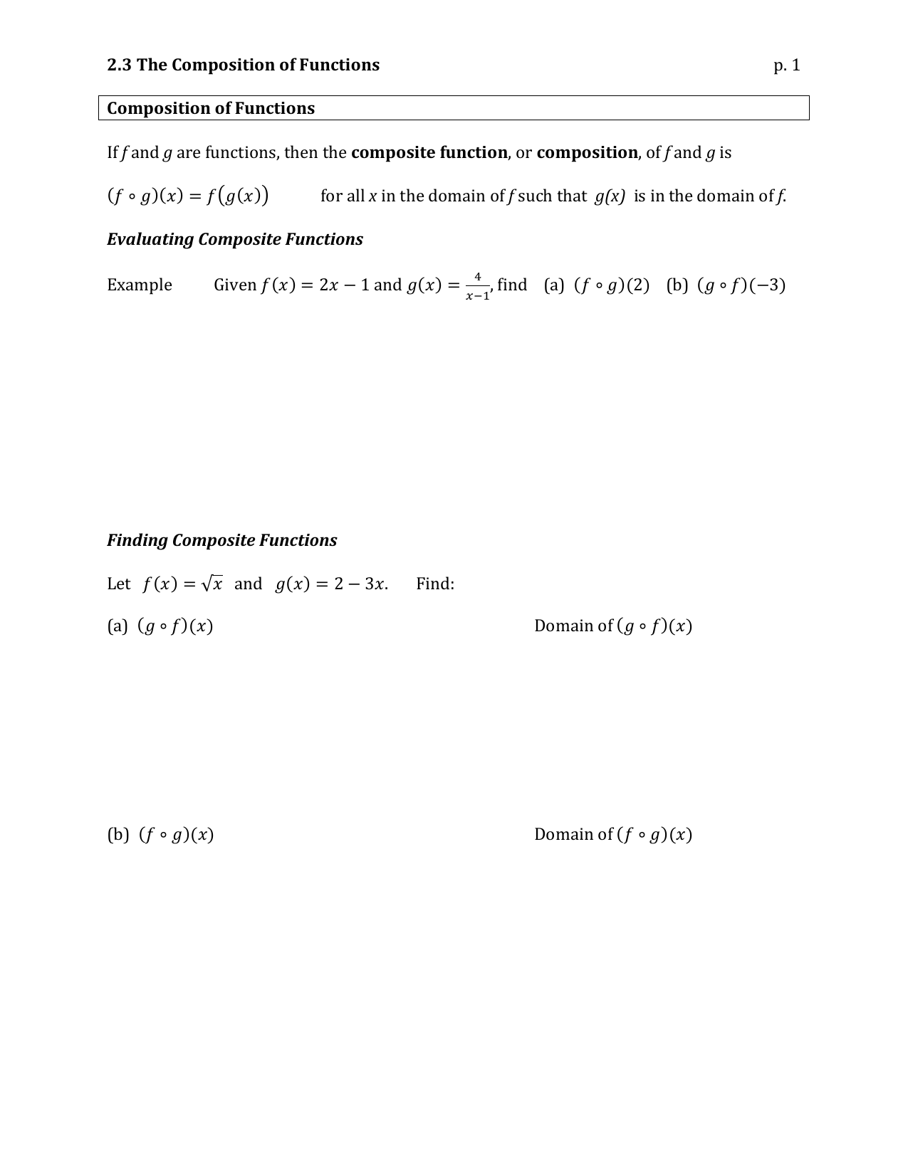 255 25.25 F25 Notes In Composition Of Functions Worksheet