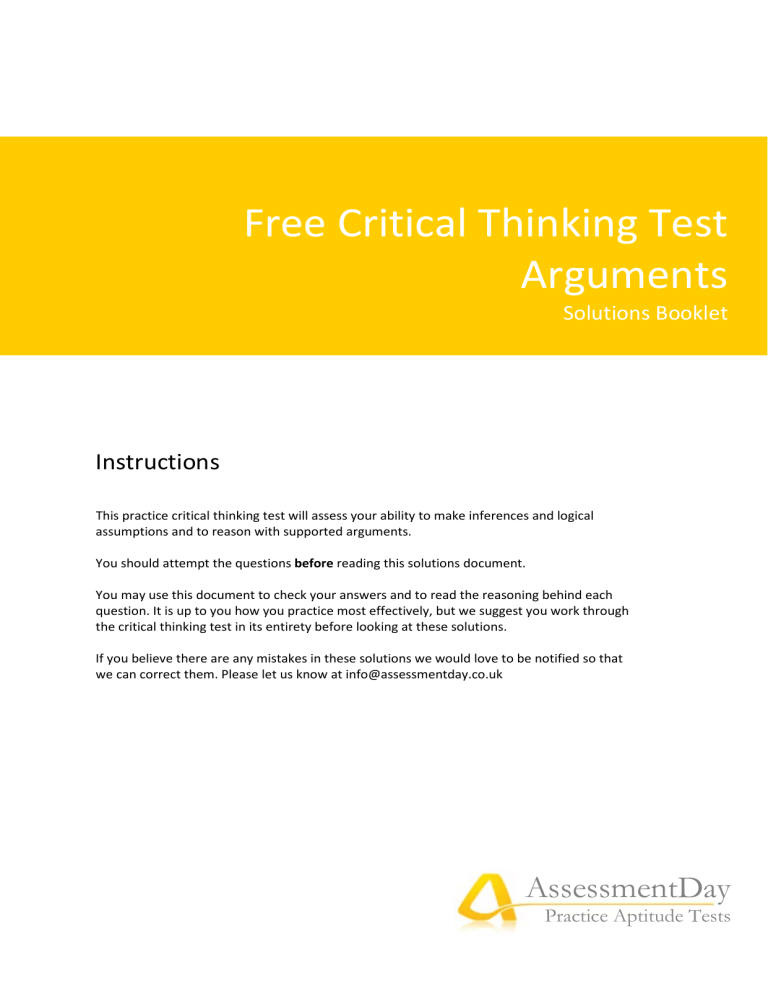 free critical thinking test with answers