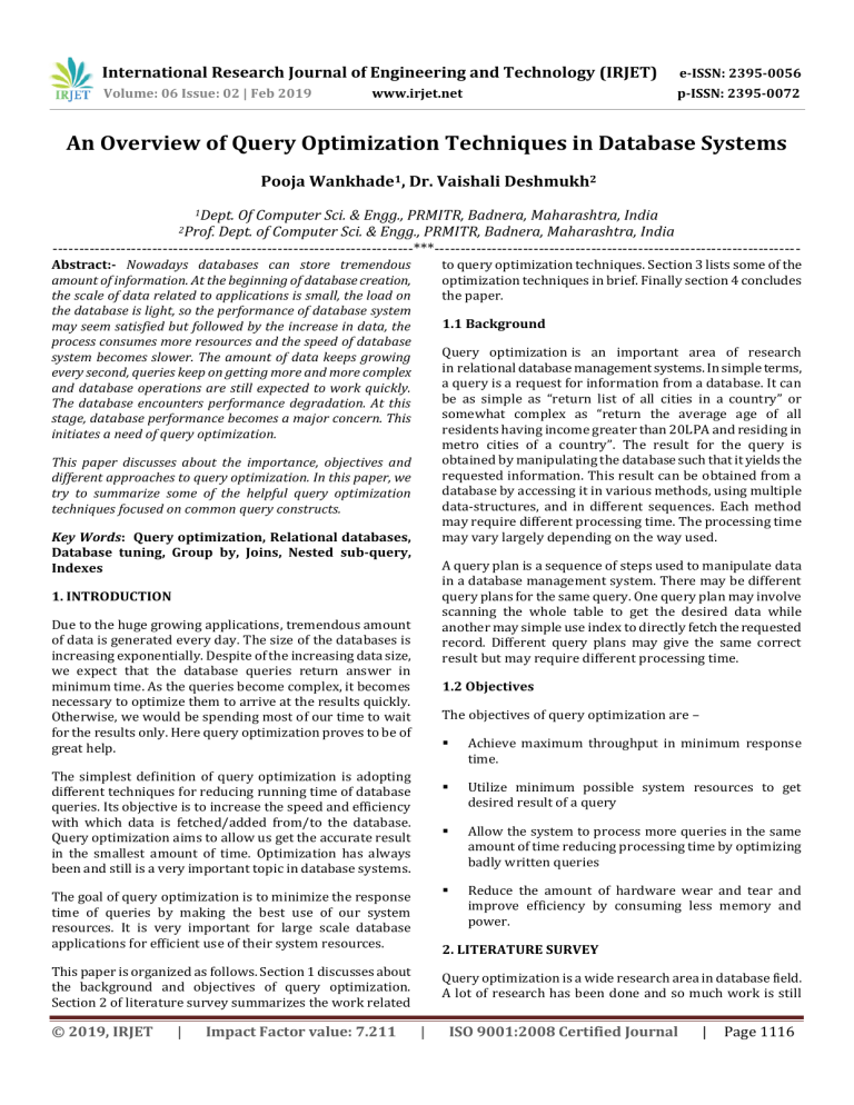 irjet-an-overview-of-query-optimization-techniques-in-database-systems