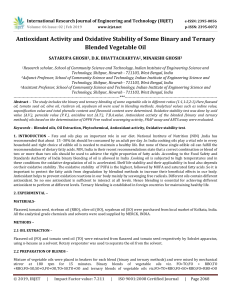 IRJET-Antioxidant Activity and Oxidative Stability of Some Binary and Ternary Blended Vegetable Oil