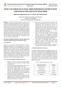 IRJET- Effect on Strength of Steel Fiber Reinforced Concrete with Variation in the Length of Steel Fiber