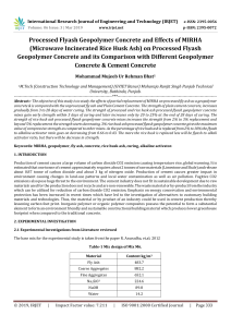IRJET-    Processed Flyash Geopolymer Concrete and Effects of Mirha (Microwave Incinerated Rice Husk Ash) On Processed Flyash Geopolymer Concrete and its Comparison with Different Geopolymer Concrete & Cement Concrete